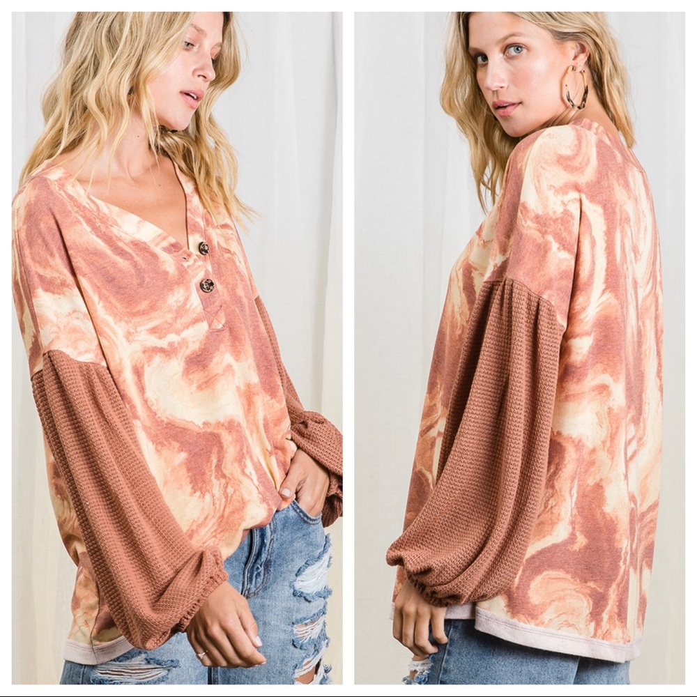 Marble print knit fabric boxy tunic top - Picture 3 of 6